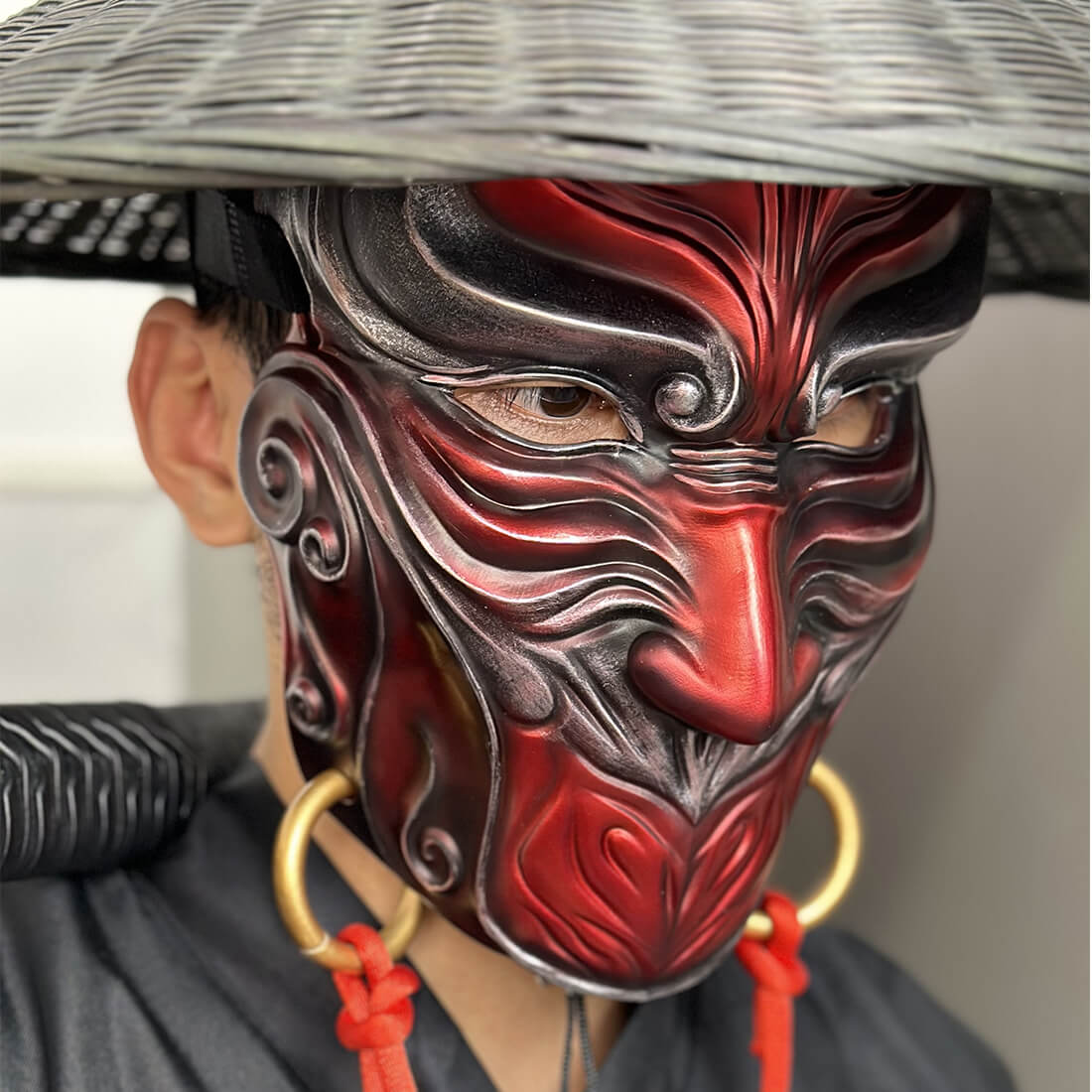 Chinese Anime Red Mask Hand-Painted for Carnival Masquerade Props