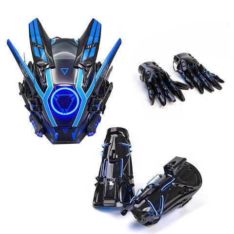 FuturFam-cyberpunk-blue-light-winged-mask-with-gloves-wrist-armor-halloween-tech-costume