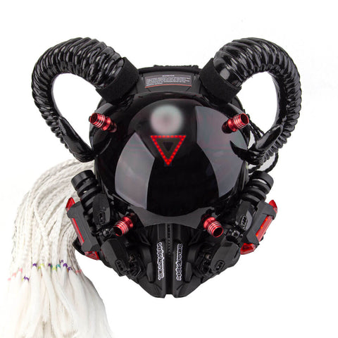 Cyberpunk Future Techwear Mask with Ox Horns & Triangle Light Cosplay Costume Props for Men