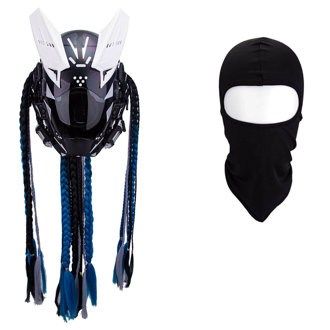 Cyberpunk Future Mask with Dreadlocks & Light Cosplay Costume Props for Men