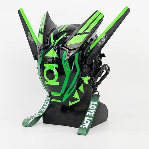 FuturFam-cyberpunk-green-glowing-mask-with-streamers-tech-cosplay-prop-halloween-coustume