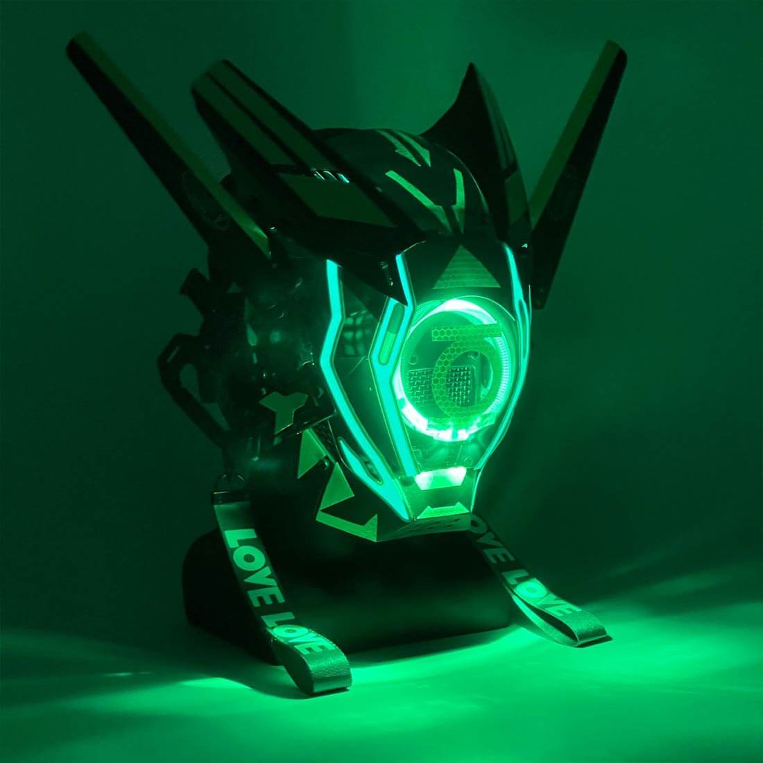 FuturFam-cyberpunk-green-glowing-mask-with-streamers-tech-cosplay-prop-halloween-coustume