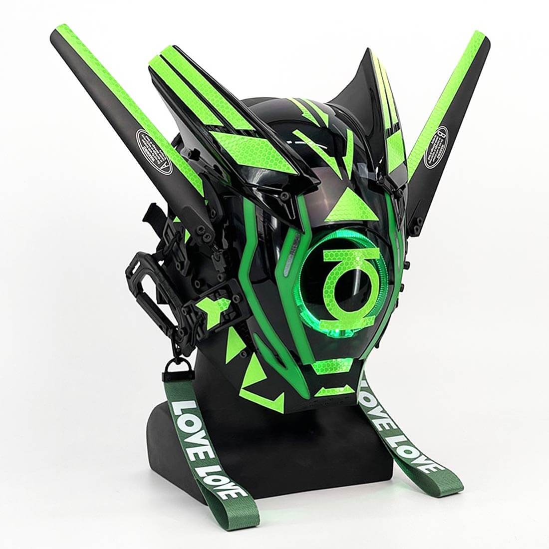 FuturFam-cyberpunk-green-glowing-mask-with-streamers-tech-cosplay-prop-halloween-coustume