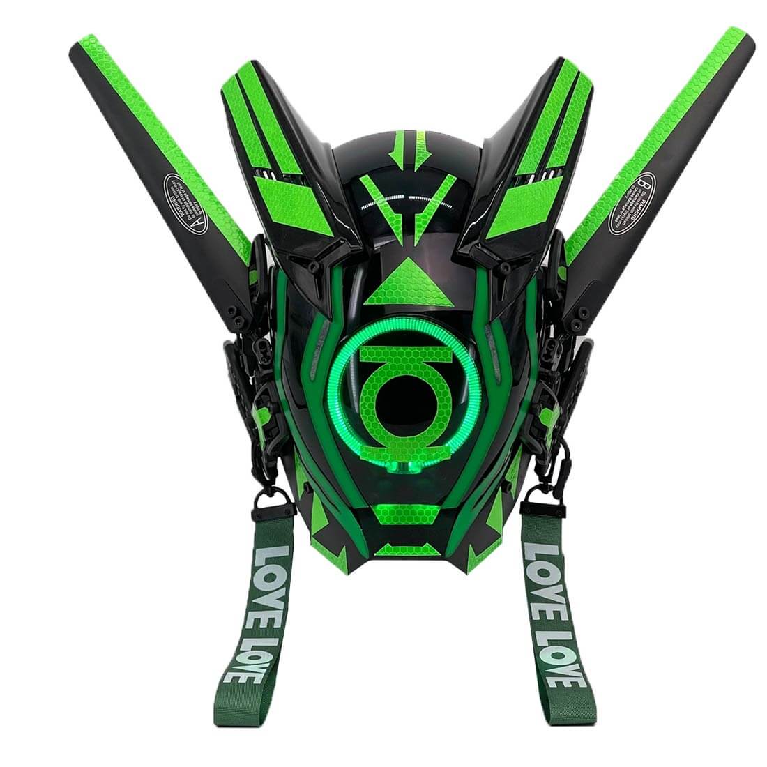 FuturFam-cyberpunk-green-glowing-mask-with-streamers-tech-cosplay-prop-halloween-coustume