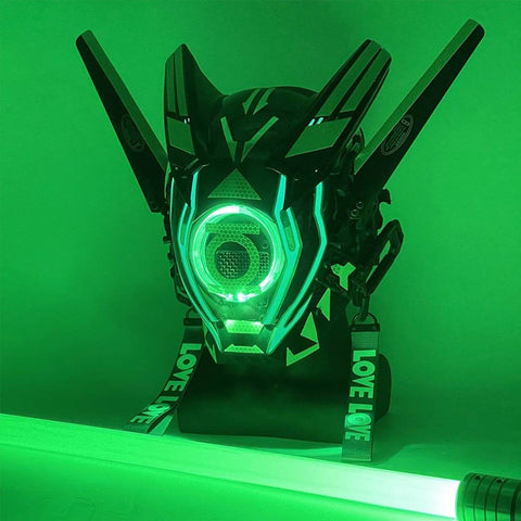 FuturFam-cyberpunk-green-glowing-mask-with-streamers-tech-cosplay-prop-halloween-coustume