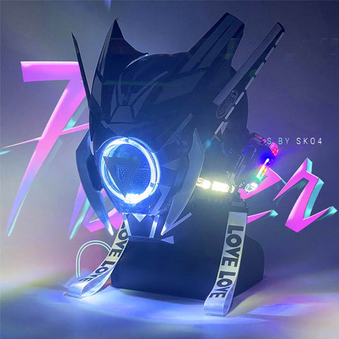 Cyberpunk Mask Ring LED Light Cosplay Mecha Wings Halloween Party