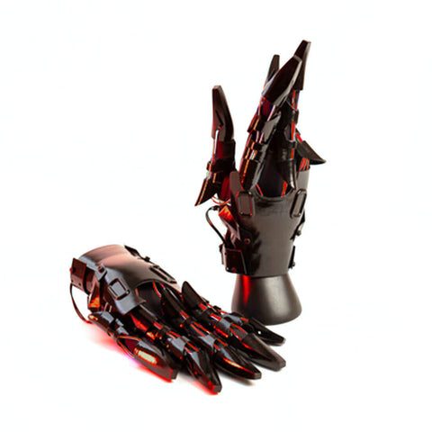 FuturFam-cyberpunk-red-round-light-mask-with-streamers-with-gloves-wrist-armor-for-masquerade