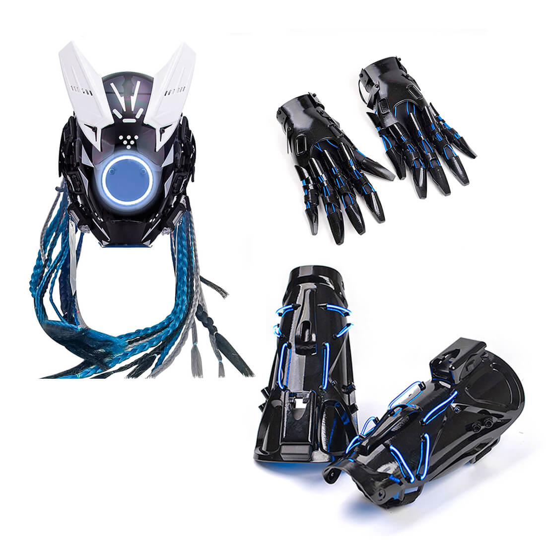 FuturFam-cyberpunk-round-blue-light-mask-with-gloves-and-wrist-armor-for-carnival-parties