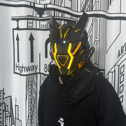 FuturFam-cyberpunk-yellow-light-mask-with-mech-gloves-wrist-armor-for-cosplay-costume