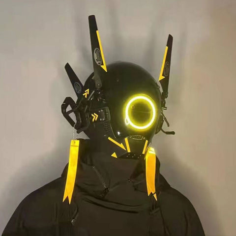 Mechanical Cyberpunk Future Tech Mask with Round Light & Two Pairs of Movable Wings Cosplay Costume Props