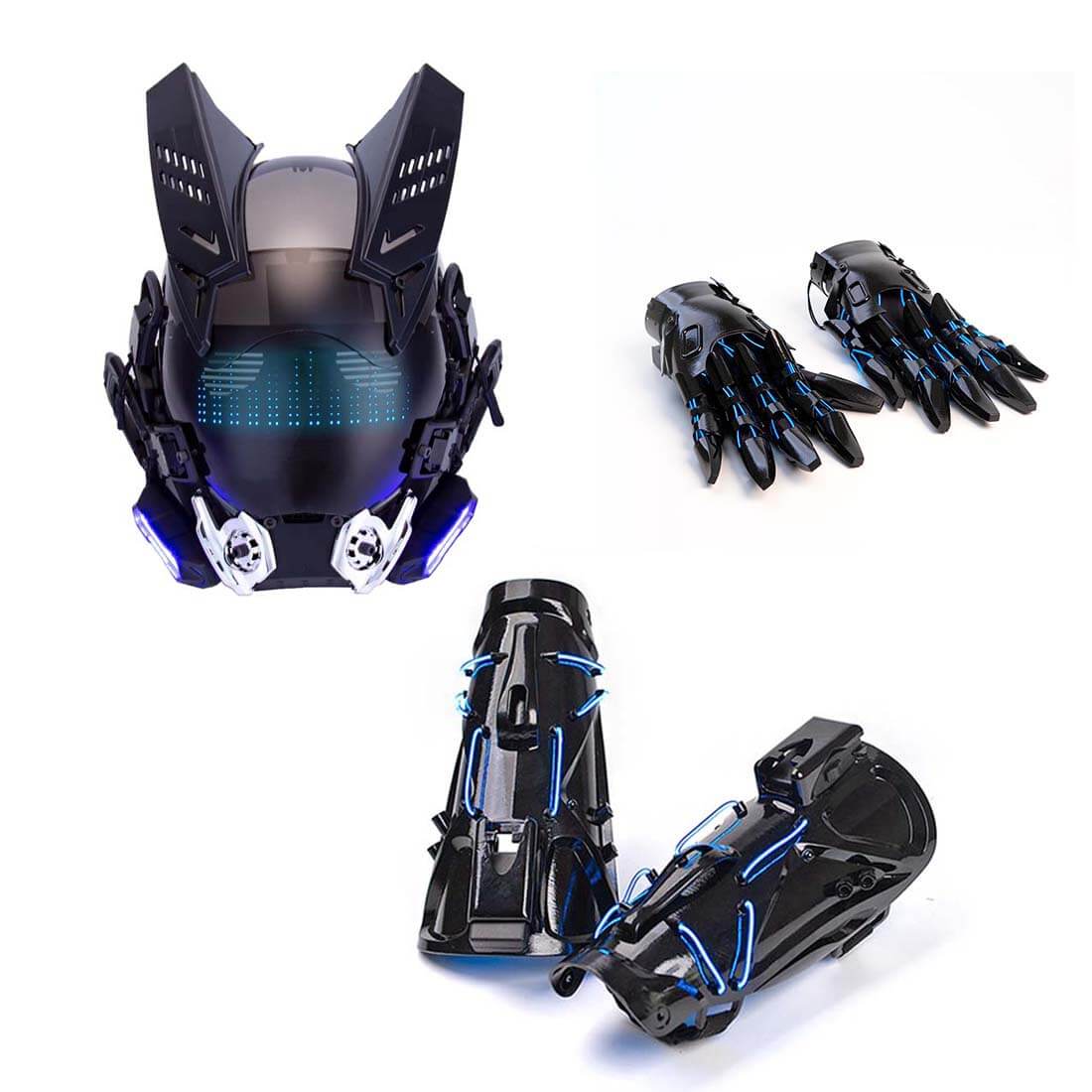 FuturFam-yberpunk-blue-light-mask-with-gauntlet-wrist-armor-for-tech-masquerade-props