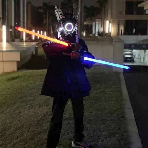 Cyberpunk Helmet Tech Mask with Lights & White Wind Halloween Cosplay Costume Props