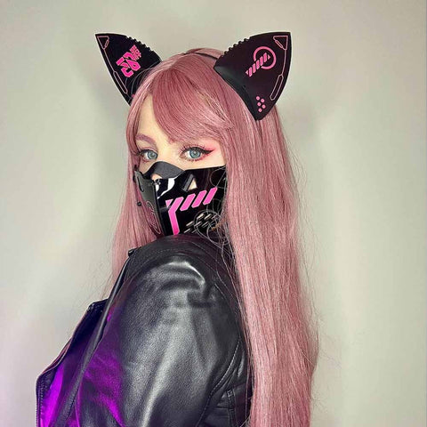 Cyberpunk Mask Cat Ears Headband Set Anime Cosplay Props for Women