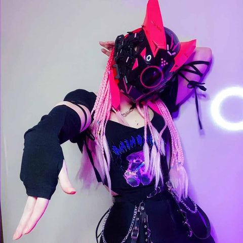 Cyberpunk Mask with Pink Dreadlocks Halloween Masquerade Gifts for Men