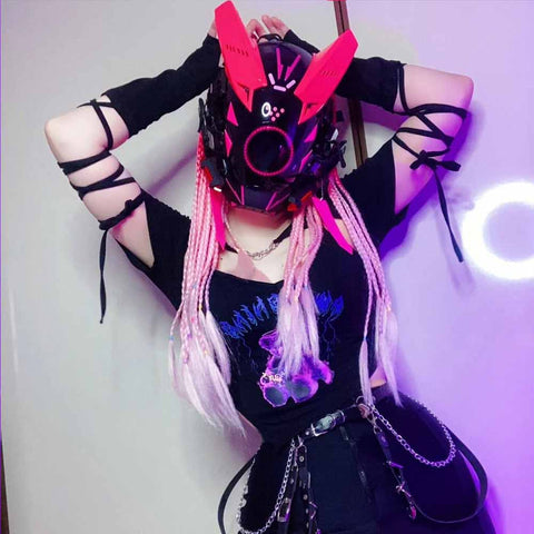 Cyberpunk Mask with Pink Dreadlocks Halloween Masquerade Gifts for Men