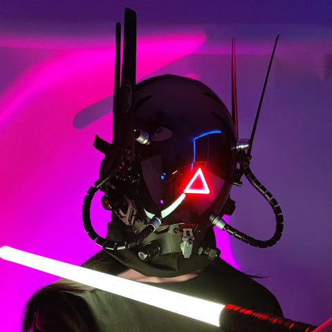 Cyberpunk Technical Glowing Mask Cosplay Prop with Air Tube for Halloween Party