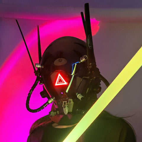 Cyberpunk Technical Glowing Mask Cosplay Prop with Air Tube for Halloween Party