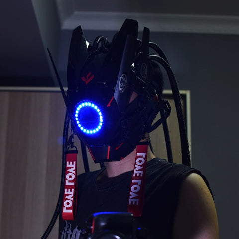 Cyberpunk Goth Mask with Red Light Dreadlock Cosplay Costume Props for Men