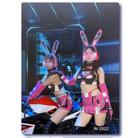 Future Cyberpunk Bunny Mask Cosplay Costume Props with Lights for Women