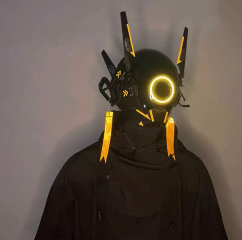 Mechanical Cyberpunk Future Tech Mask with Round Light & Two Pairs of Movable Wings Cosplay Costume Props