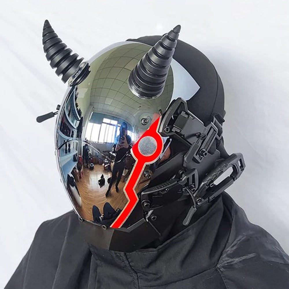 Small Black Devil Horn Cyberpunk Helmet Cosplay Prop for Men Halloween Party