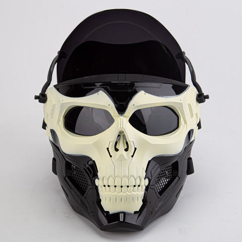 Handmade Green Glowing Skull Head Helmet with Gloves Gauntlets for Men Costume Cosplay Halloween