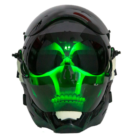 Handmade Green Glowing Skull Head Helmet with Gloves Gauntlets for Men Costume Cosplay Halloween