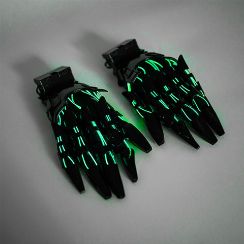 Handmade Green Glowing Skull Head Helmet with Gloves Gauntlets for Men Costume Cosplay Halloween