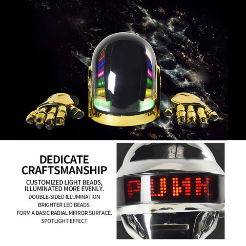 Golden DaftPunk Guy Man de Homem Cyberpunk Tech Helmet&Gauntlets Halloween Cosplay