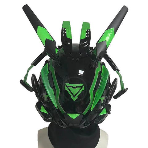 Green Monster Cyberpunk Mask Future Tech Cosplay Prop Halloween Costume Party