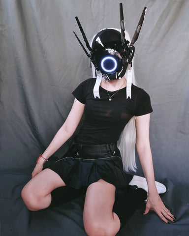 Mechanical Cyberpunk Future Tech Mask with Round Light & Two Pairs of Movable Wings Cosplay Costume Props